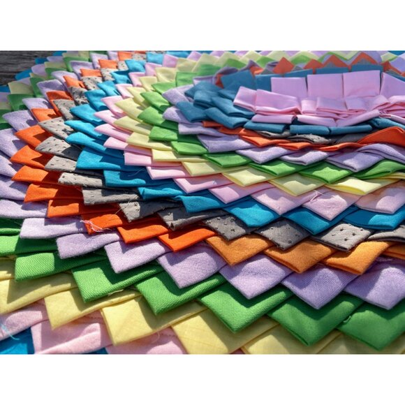 Vintage 1960s Linen Fabric Pleated Rag Accent Oval Rug MOD - Picture 3 of 16